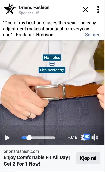 UGC ads for advertising on social media, promoting Orions Fashion belt.