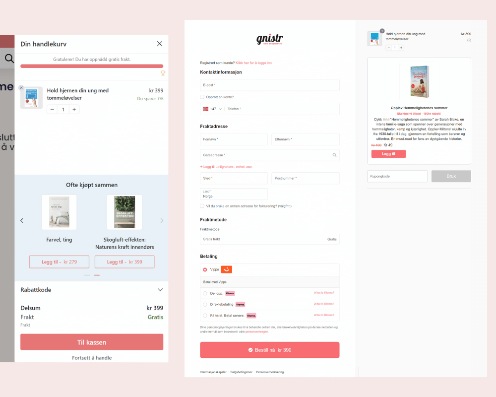 Screenshots of an online shopping cart and checkout process on a website, illustrating steps for Ecommerce Conversion Optimization